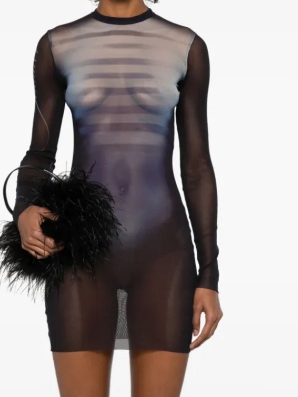 Jean Paul Gaultier Sheer Black and Blue Striped Mini Dress